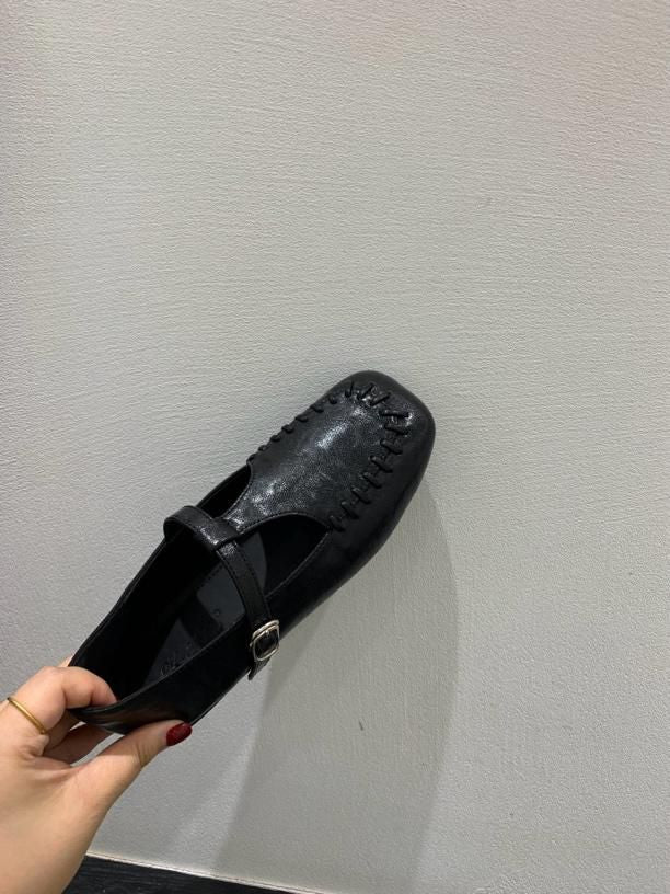 Damen Mokassins mit Stichen und verstellbarem Riemen Frauen Schuhe