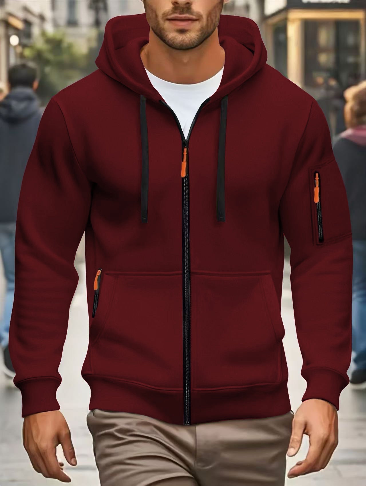 Herren Sportjacke Kapuzenjacke Reißverschlusstaschen Funktional
