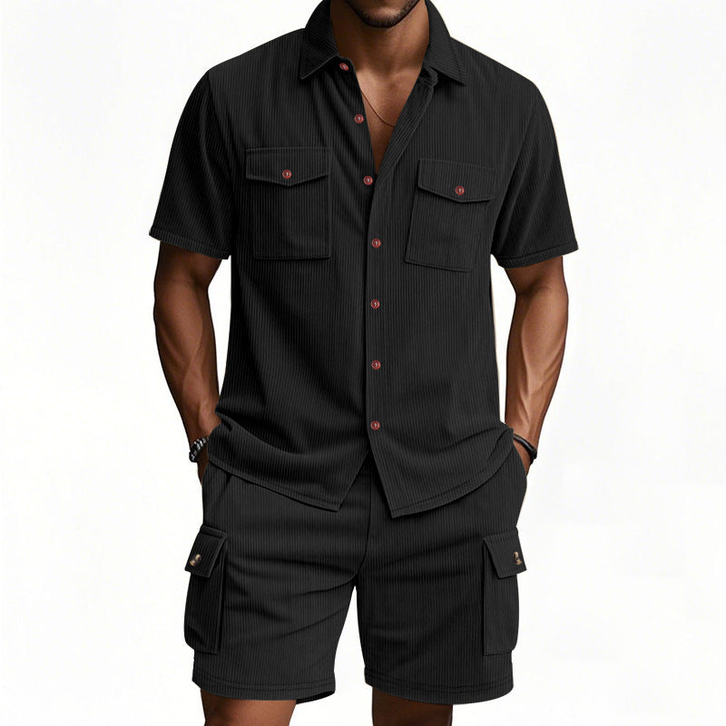 Herren Freizeit-Set Kurzarmhemd Cargo Shorts Bequem