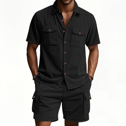 Herren Freizeit-Set Kurzarmhemd Cargo Shorts Bequem