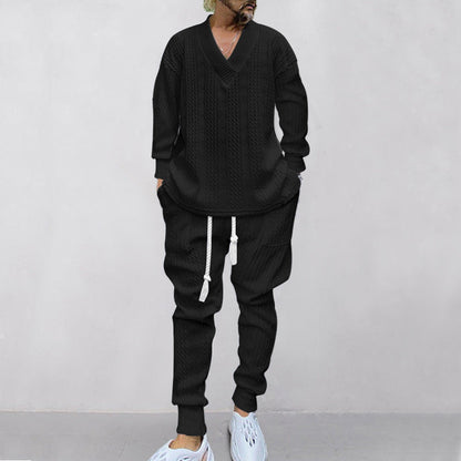 Herren Strickset Pullover und Jogginghose Grau Sportlich
