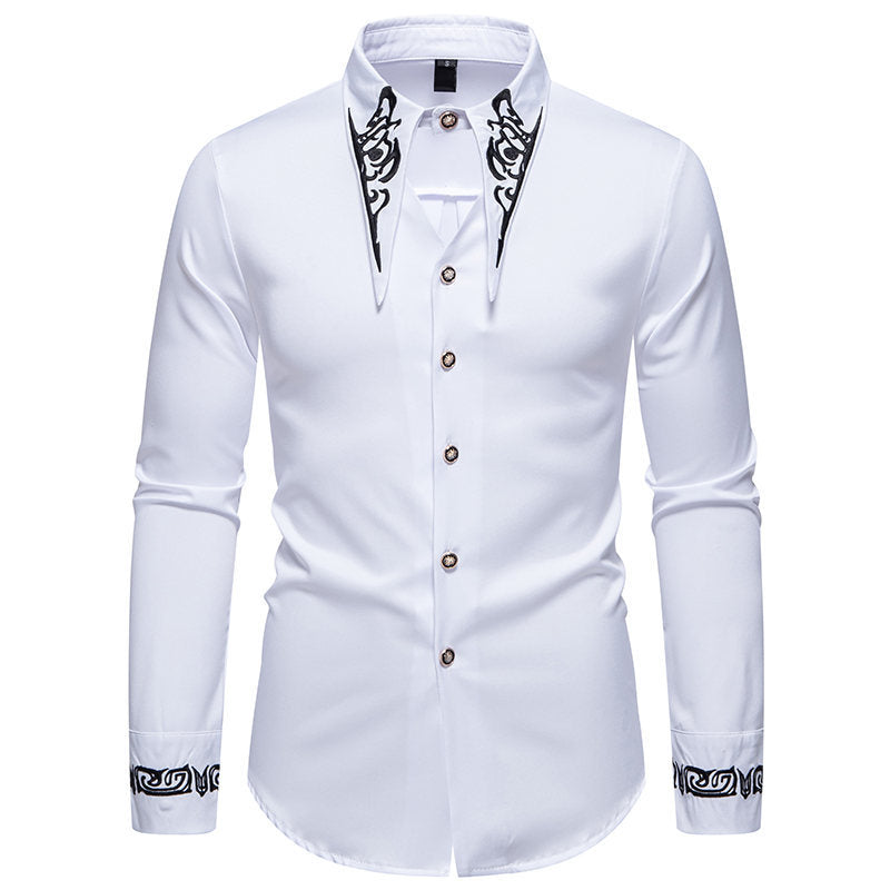 Herren Langarmhemd Elegant mit Stickerei Modern