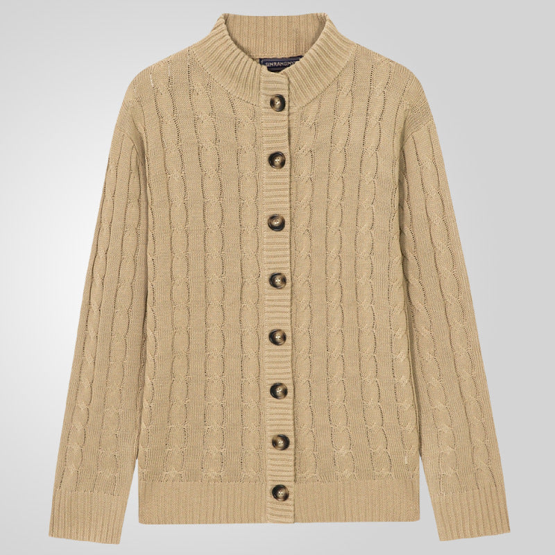 Herren Strickjacke Zopfmuster Umschlagkragen Modern - BerlinGlamour