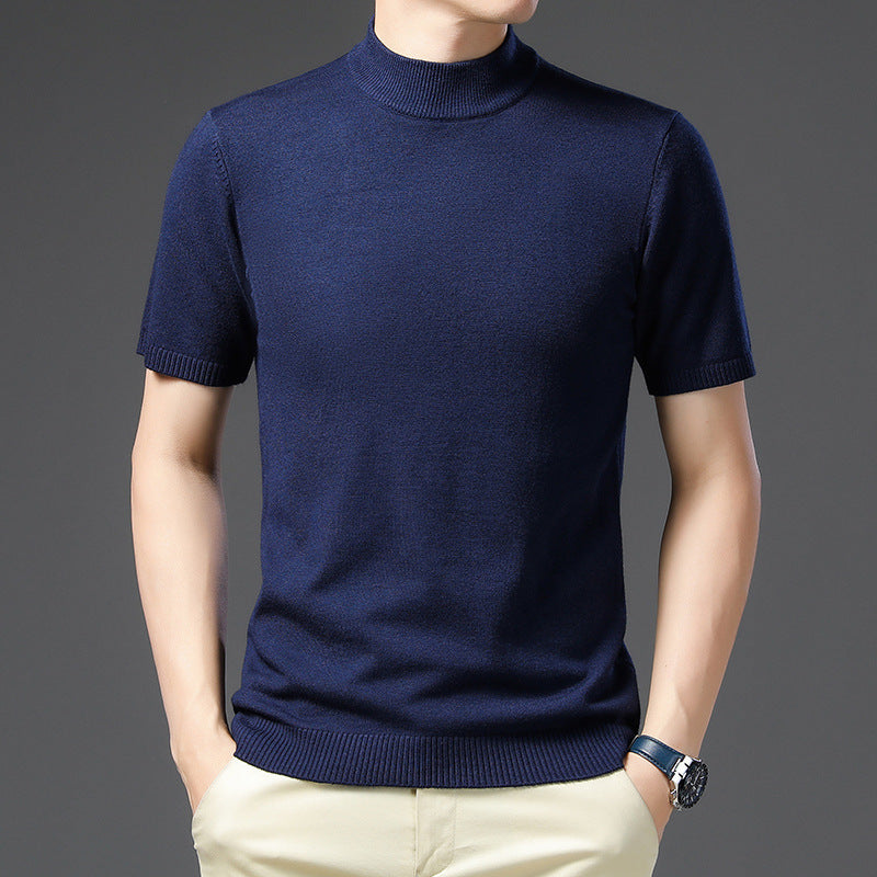 Herren Pullover Kurzarm Elegantes Design Hochgeschlossener Kragen