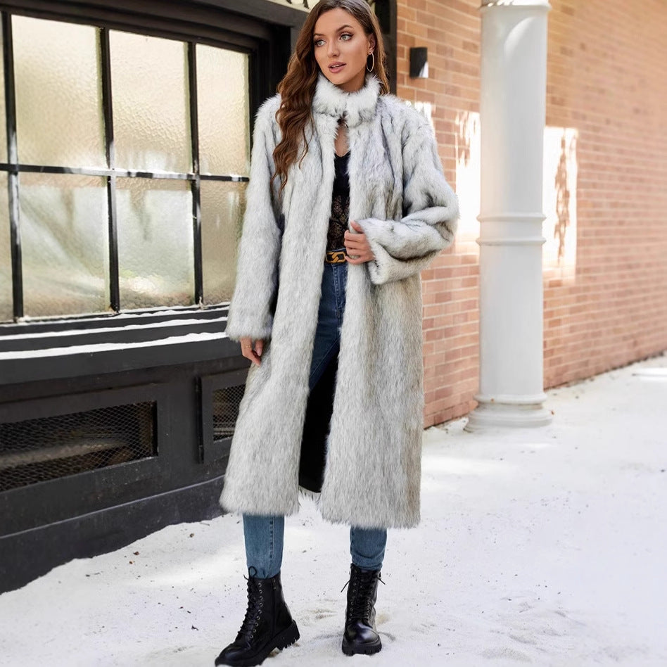 Damen Kunstpelzmantel Lang Stehkragen Warm Berlin Style - BerlinGlamour