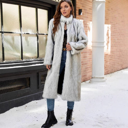Damen Kunstpelzmantel Lang Stehkragen Warm Berlin Style - BerlinGlamour