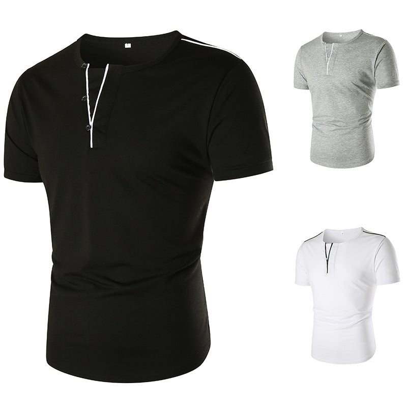 Herren T-Shirt Kurzarm mit Knopfleiste Kontrastnähte Modern