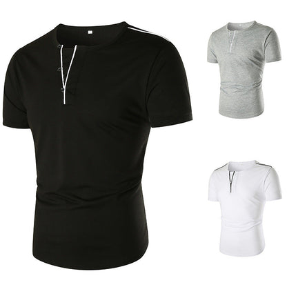 Herren T-Shirt Kurzarm mit Knopfleiste Kontrastnähte Modern