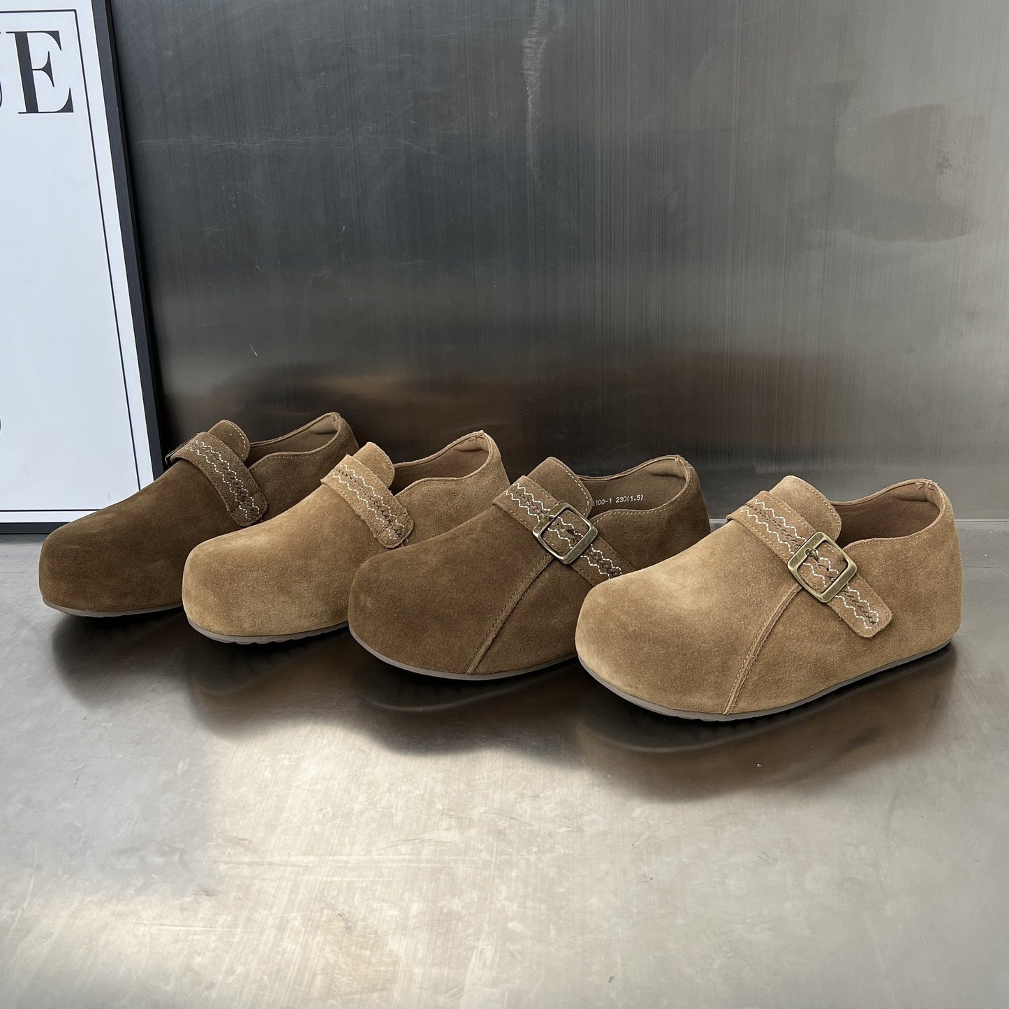 Damen Clogs Wildleder Braun Schnallenverschluss Comfort