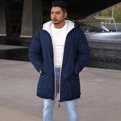 Herren Steppmantel Wendbar Kapuze Taschen Wintermantel Schwarz