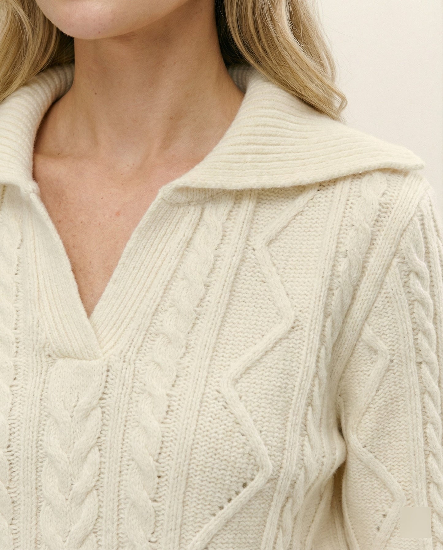 Damen Strickpullover Weich Warm Reverskragen Winterweiß