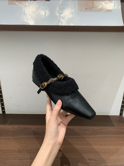 Damen Slipper Elegante Kunstfell Warme Hausschuhe Gold