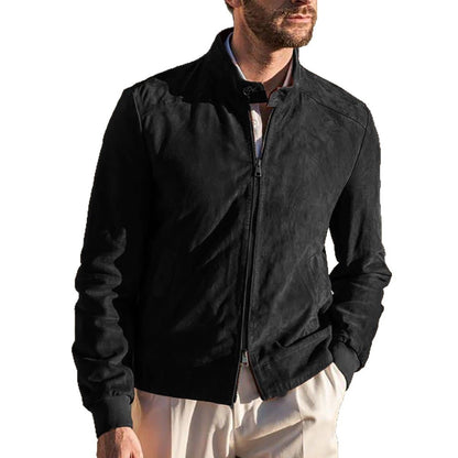 Herren Lederjacke Luxus Wildleder Schwarz Modern