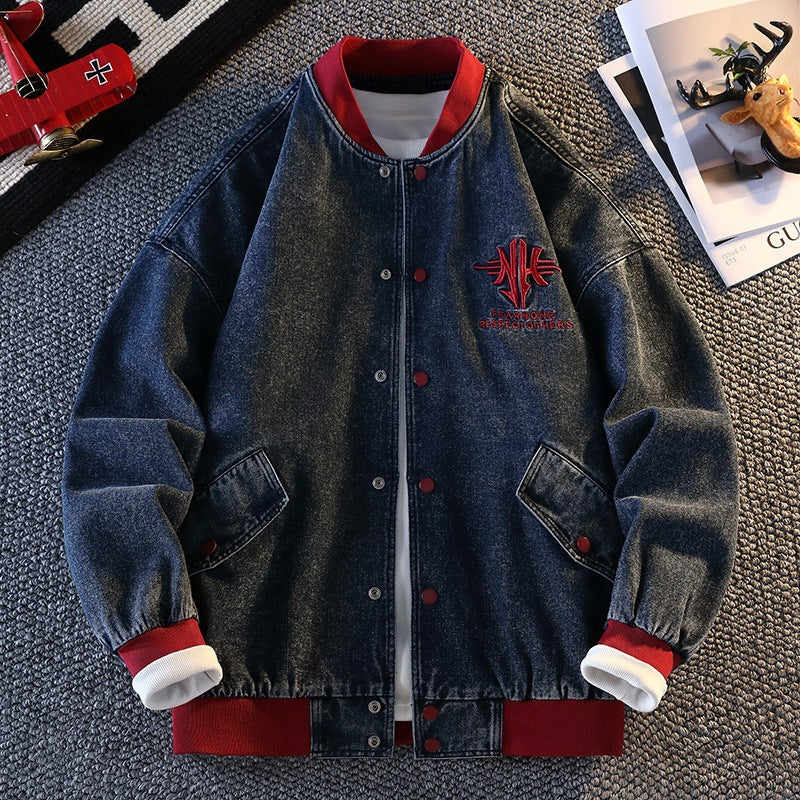 Herren Jeansjacke Sportlich Mit Logo Aufdruck