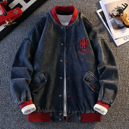 Herren Jeansjacke Sportlich Mit Logo Aufdruck