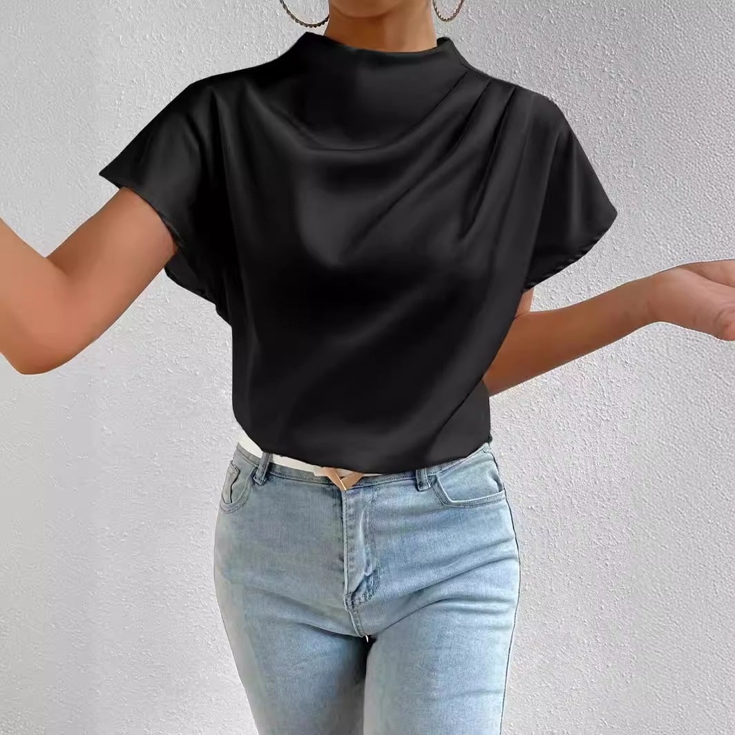 Damen Bluse Satin Stehkragen Elegante Mode - BerlinGlamour