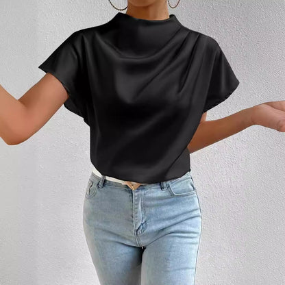 Damen Bluse Satin Stehkragen Elegante Mode - BerlinGlamour