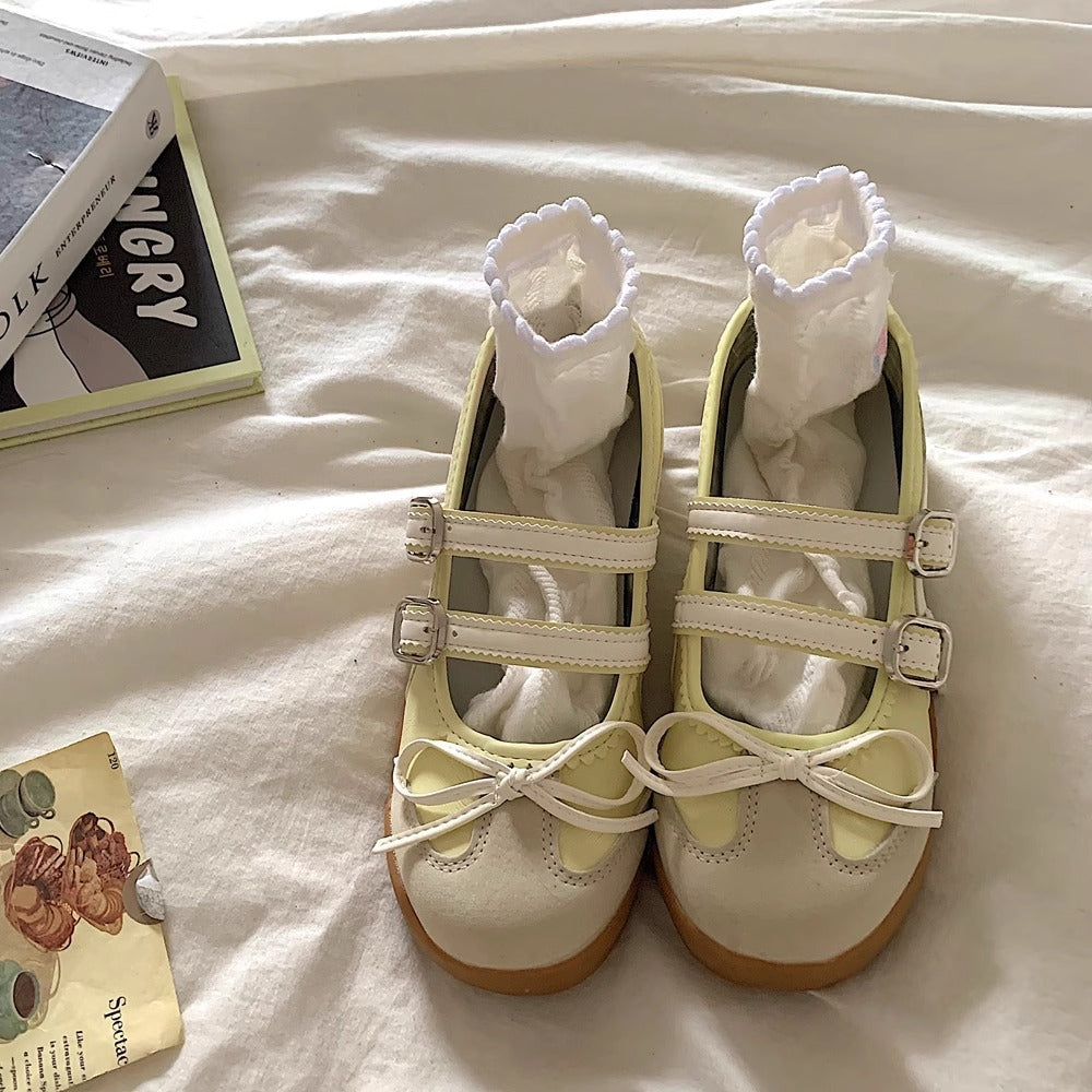 Damen Ballerinas mit Riemchen und Schleife Modern