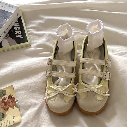 Damen Ballerinas mit Riemchen und Schleife Modern
