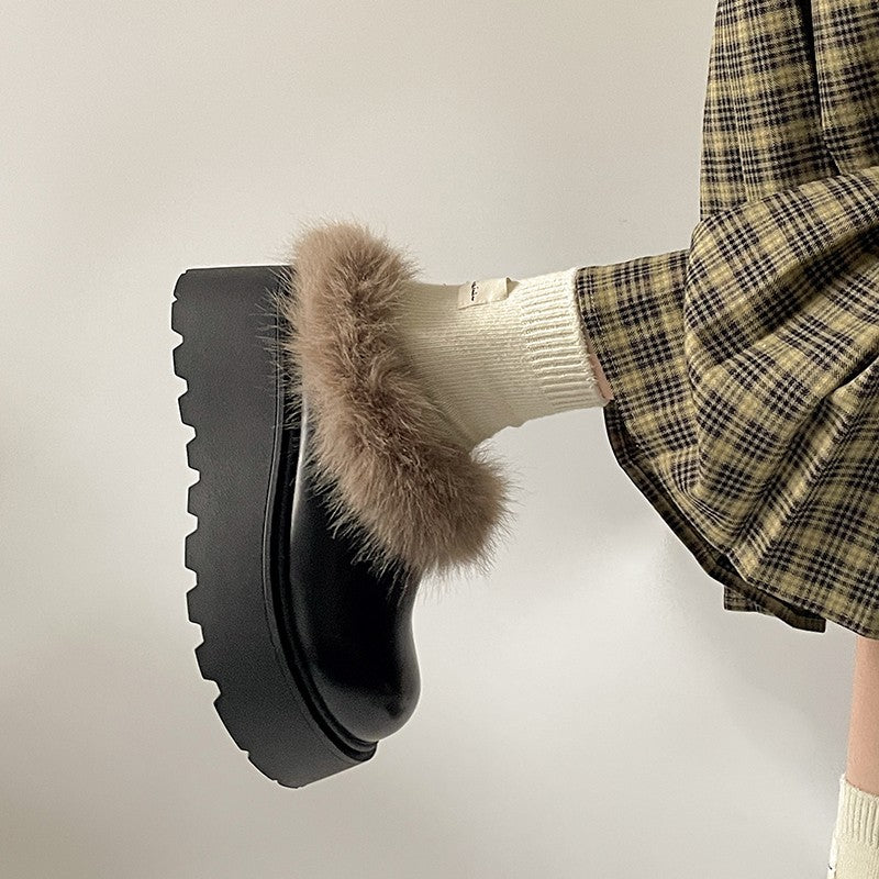 Damenschuhe Plateau Plüschgefüttert Rutschfest Winter