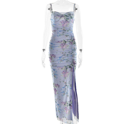 Damen Maxikleid Floral Musterdruck mit Schlitz