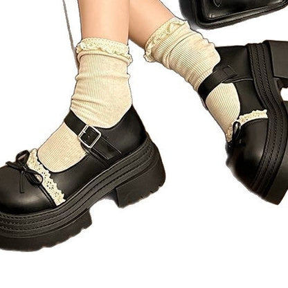 Damen Schuhe Mary Jane Plateau Modisch mit Schleife