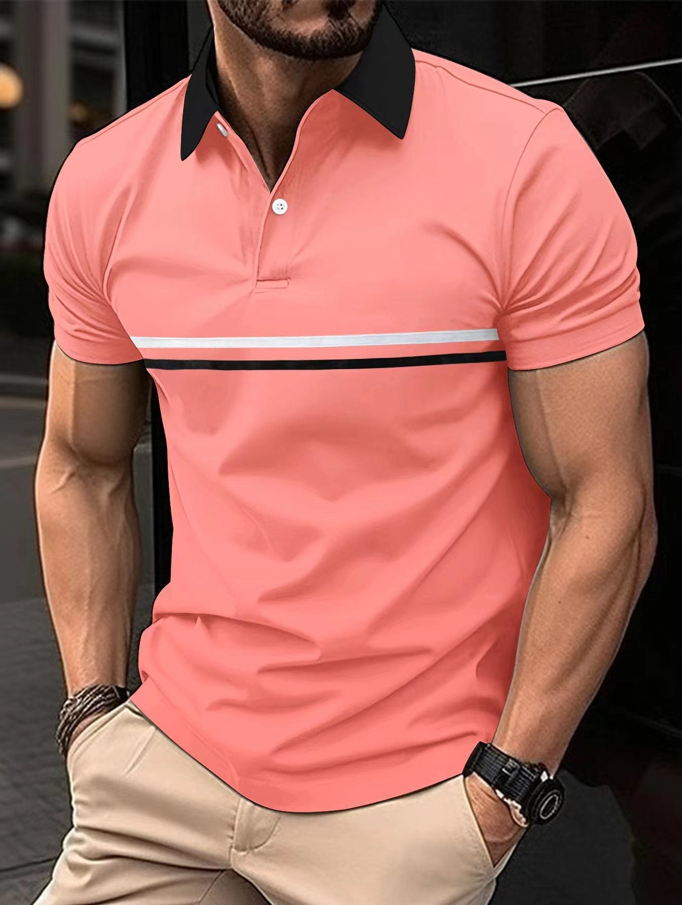 Herren Poloshirt Elegantes Design Kontrastkragen Sportlich