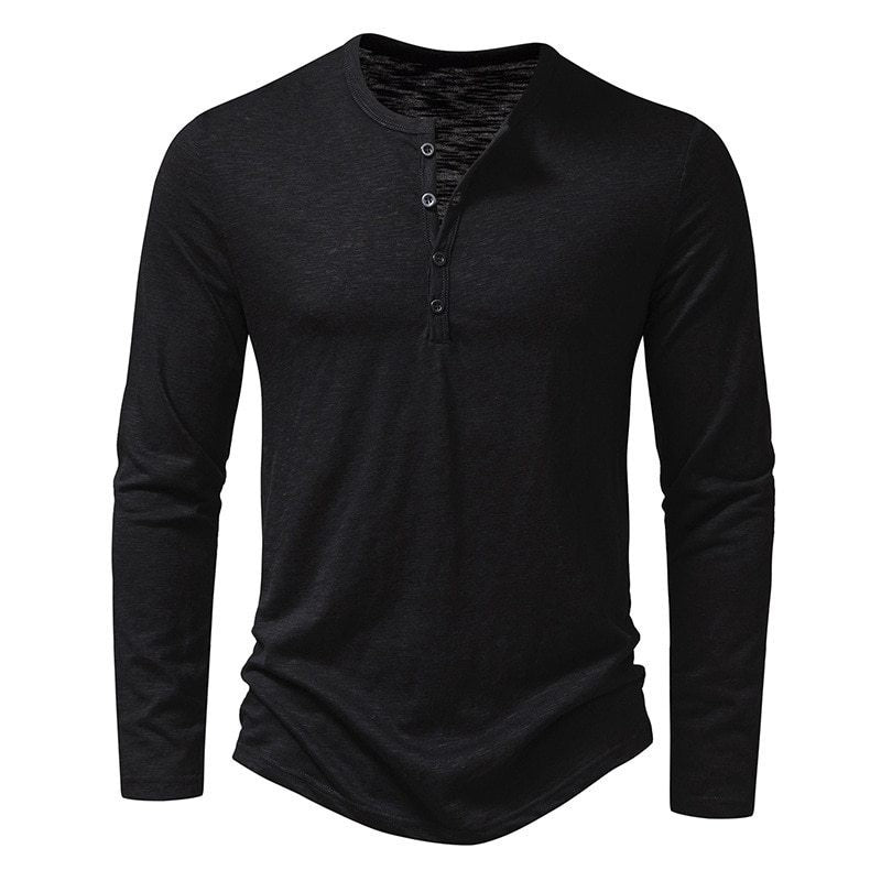 Herren Langarmshirt Modern Henley Ausschnitt Komfort Passform