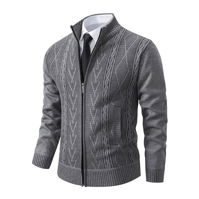 Herren Strickjacke Aran Muster Zipper Modern