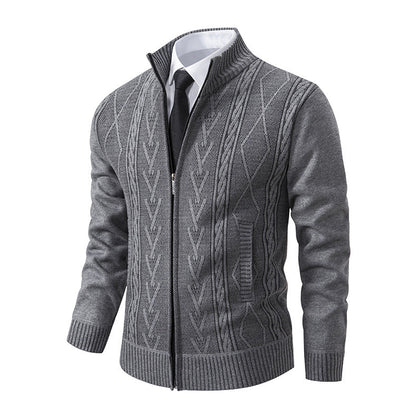 Herren Strickjacke Aran Muster Zipper Modern