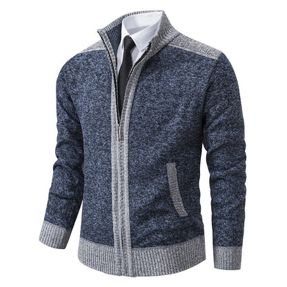 Herren Strickjacke Gesteppt Warm mit Kragen und Taschen