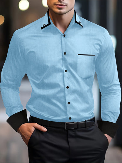 Herren Langarmhemd Modern mit Kontrastdetails Schwarz