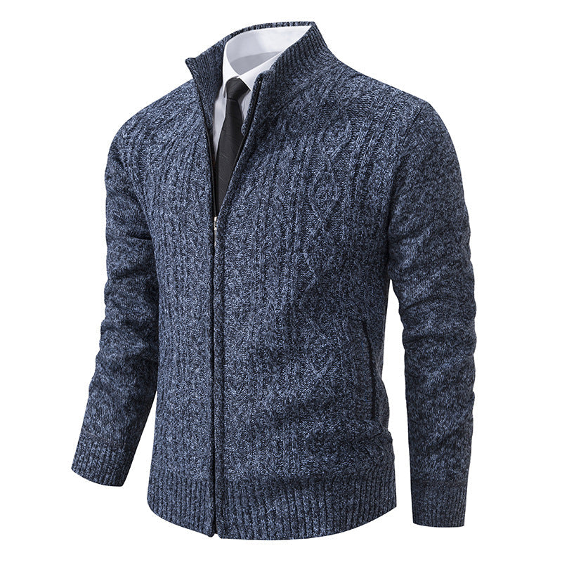 Herren Strickjacke Stehkragen Musterung Modern