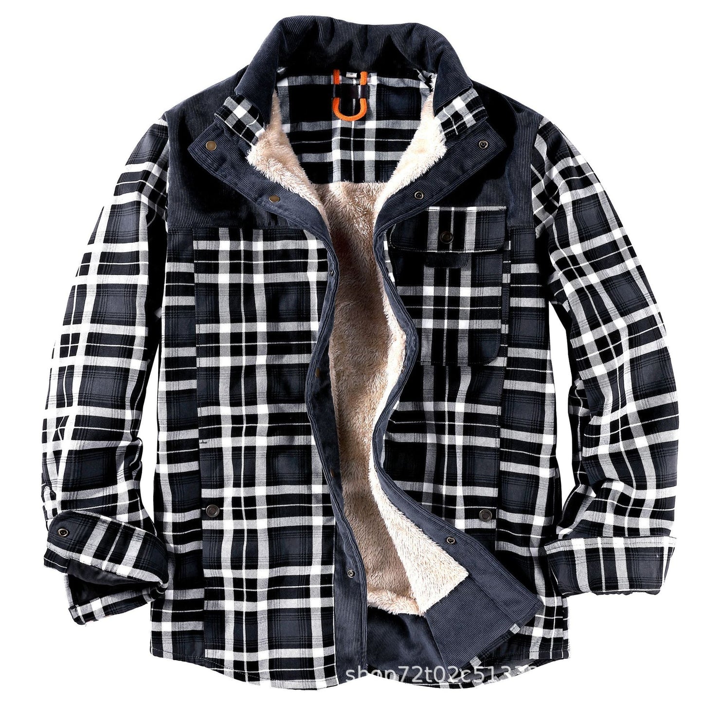 Herren Karo-Hemdjacke Gefüttert Lässig Mit Taschen
