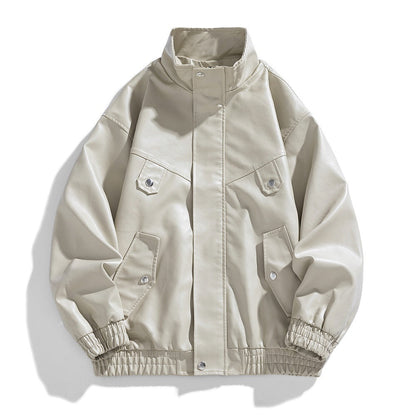 Herren Lederjacke Kunstleder Bequem Mit Taschen