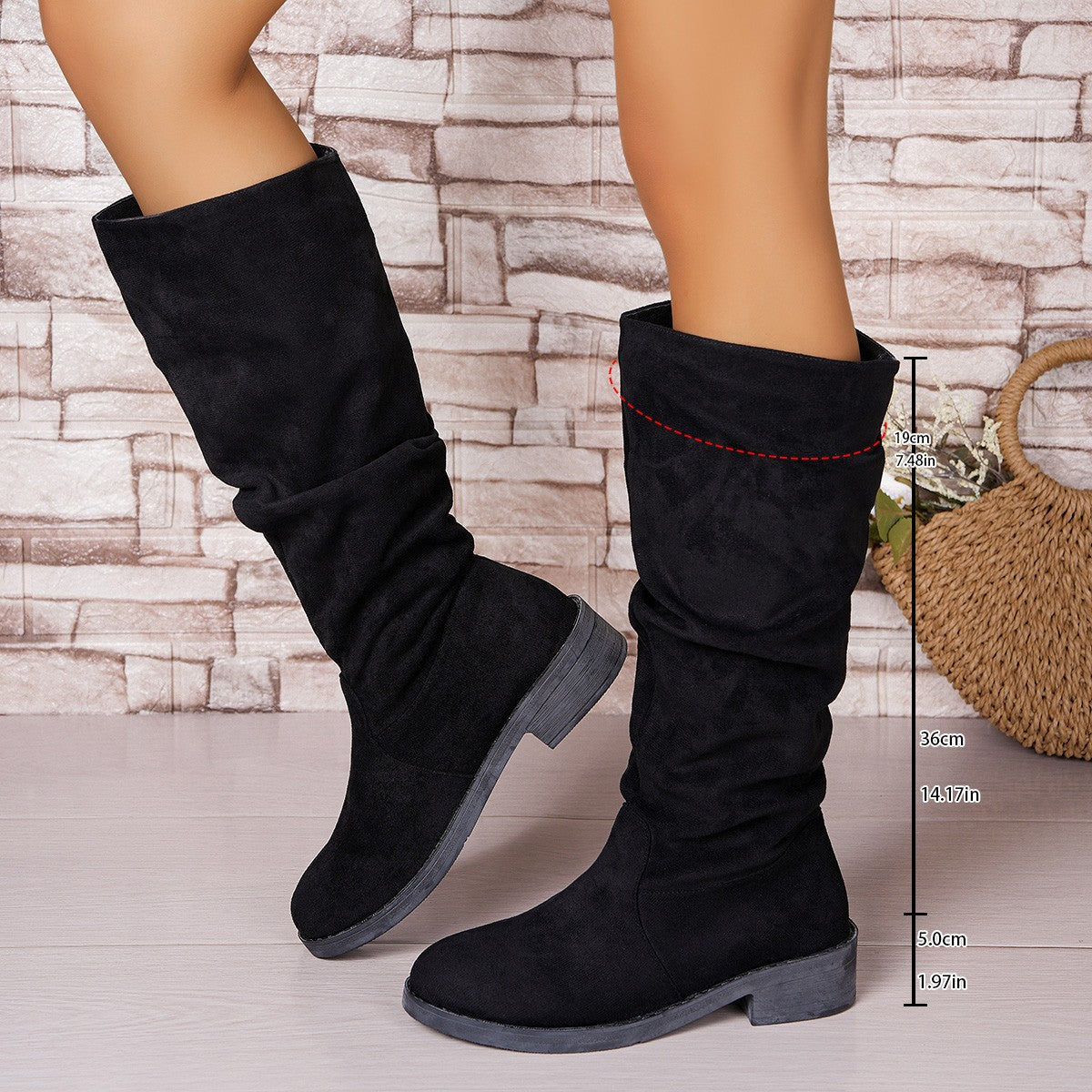 Damen Stiefel Kniehoch Lässig Falten Design Modisch
