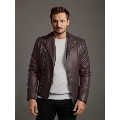 Lederjacke Herren Bikerjacke Steppnaht Schwarz