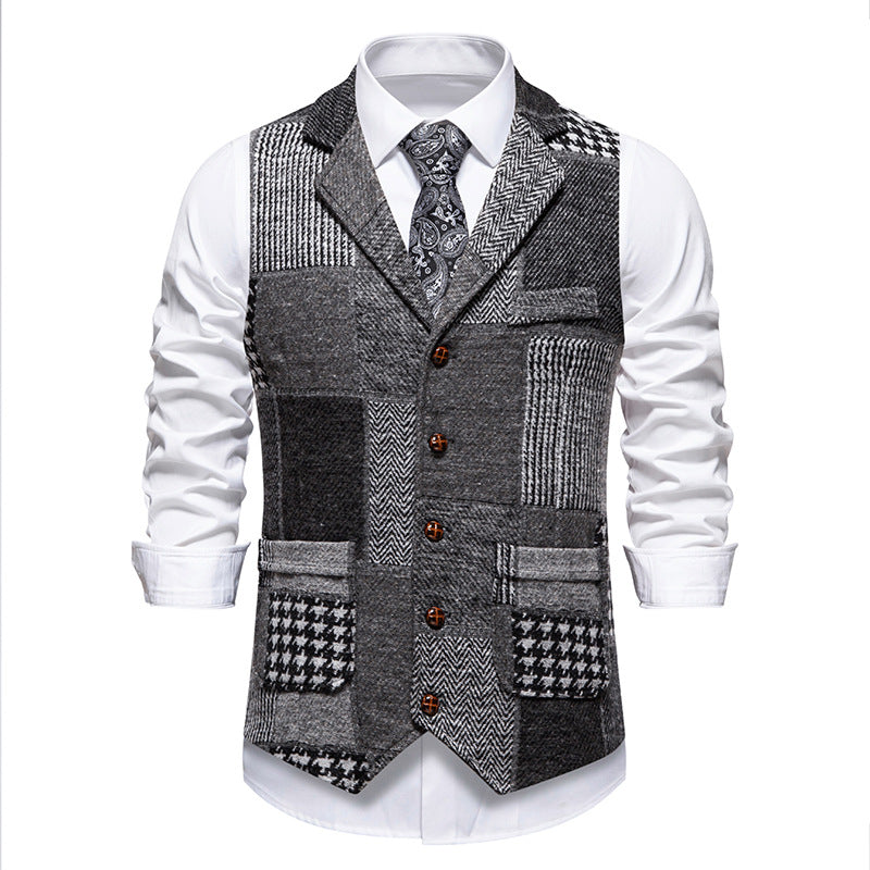 Herren Weste Elegant Patchwork Leder Optik