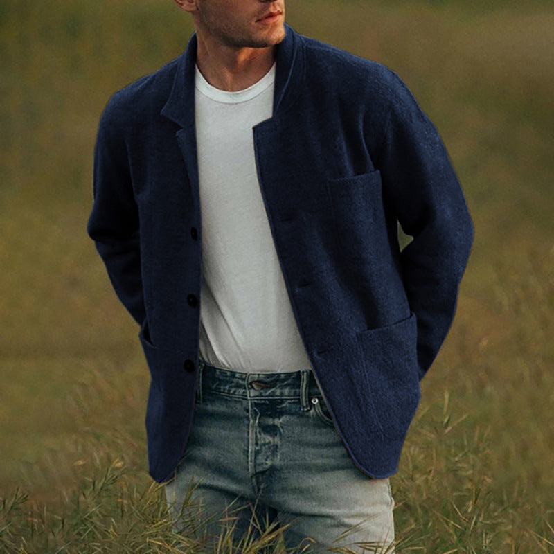 Herren Leinenblazer Lässig mit Taschen Sommer Blazer Modern