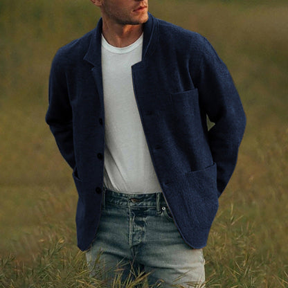 Herren Leinenblazer Lässig Aufgesetzte Taschen Sommer