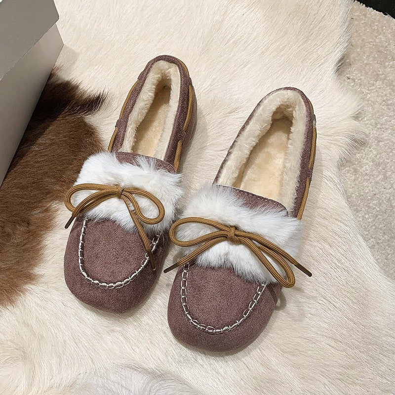 Damen Mokassins Lammfellkragen Weich Warm Winter