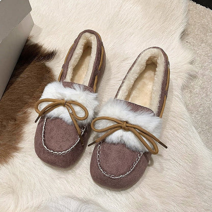 Damen Mokassins Lammfellkragen Weich Warm Winter