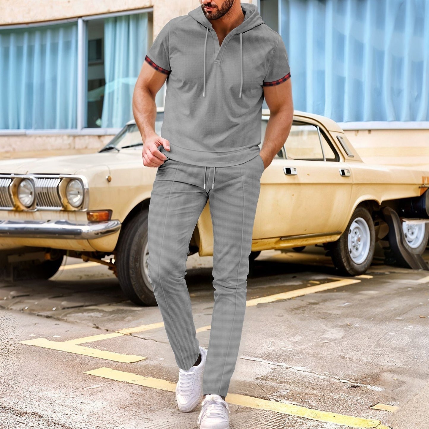 Herren Sportset Kapuze mit Taschen Ergonomisch Modern
