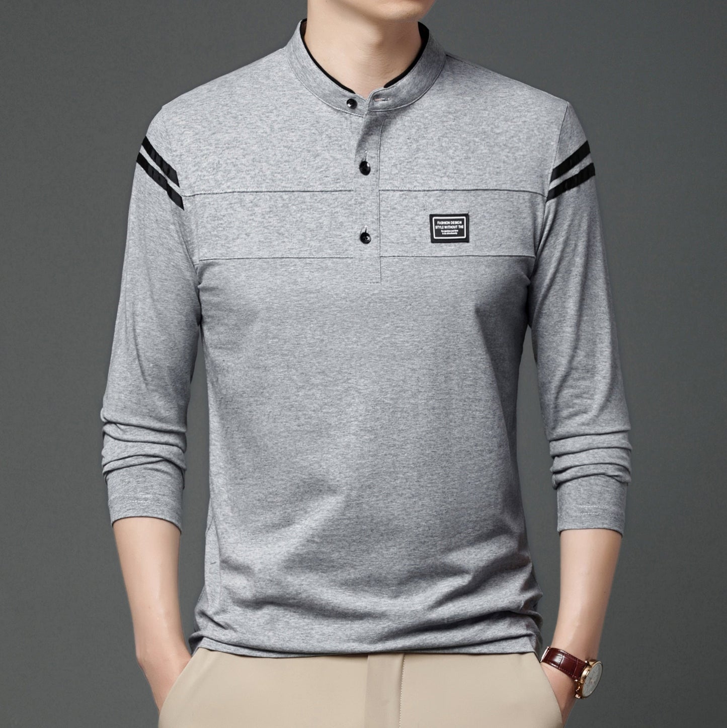 Elegantes Herren Polohemd Langarm Moderner Kragen Slimfit