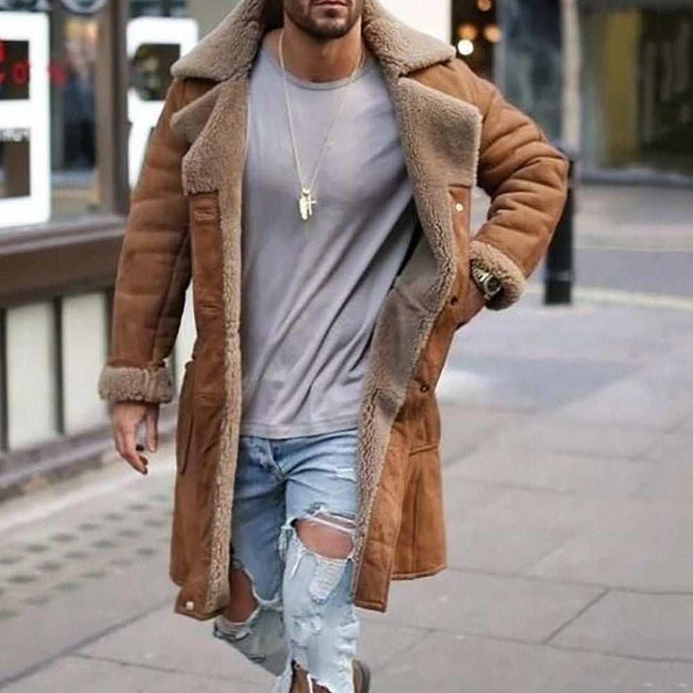 Herren Langmantel Teddyfell Warm Elegant