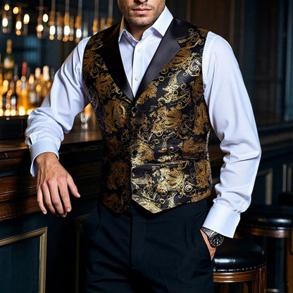 Herren Smokings Weste Elegant Flora Muster Schwarz - BerlinGlamour