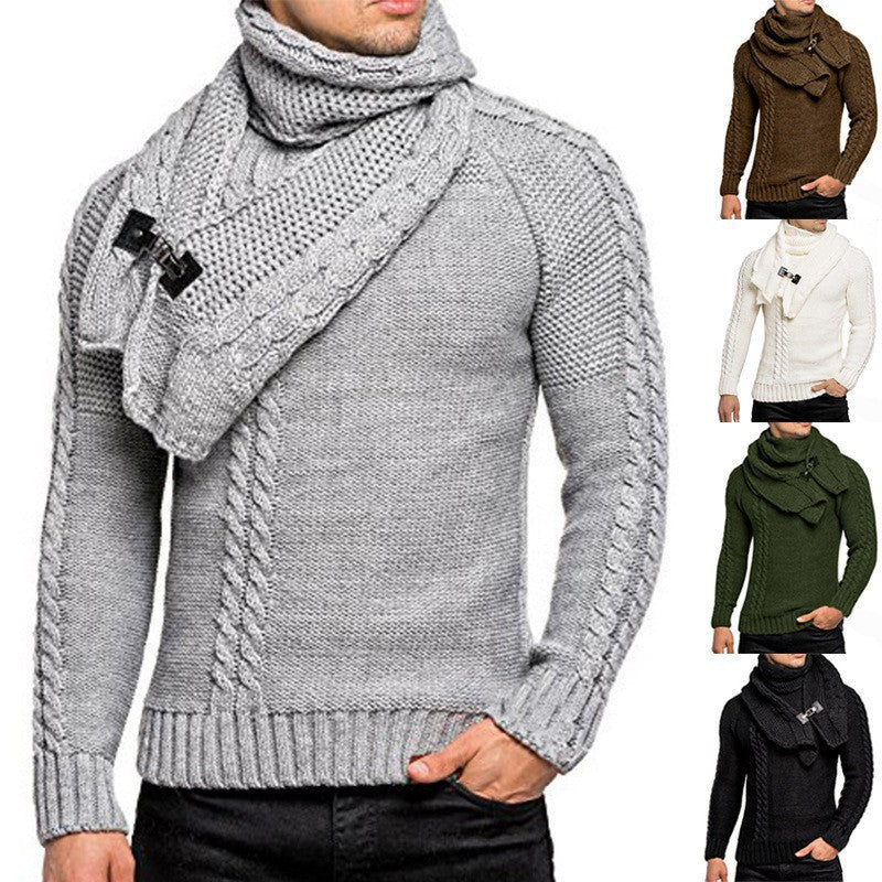 Herren Strickpullover mit Schal Modern Warm - BerlinGlamour