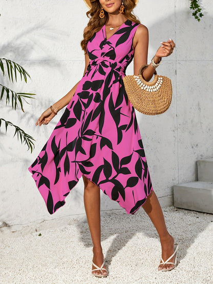 Asymmetrisches Damenkleid mit Blumendruck Trendy