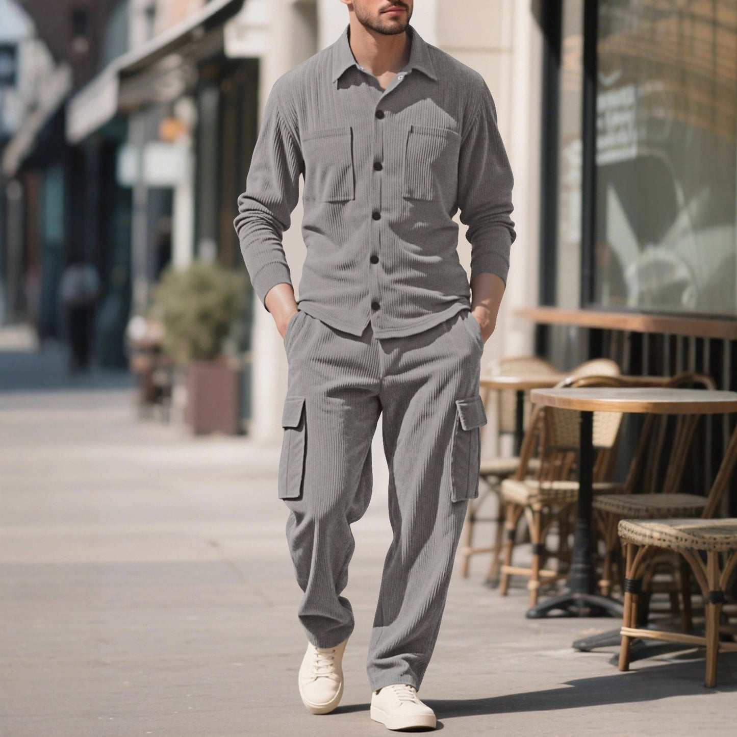 Herren Cargo-Set Strukturiert Jacke Hose Outdoor
