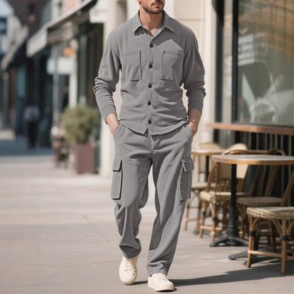 Herren Cargo-Set Strukturiert Jacke Hose Outdoor